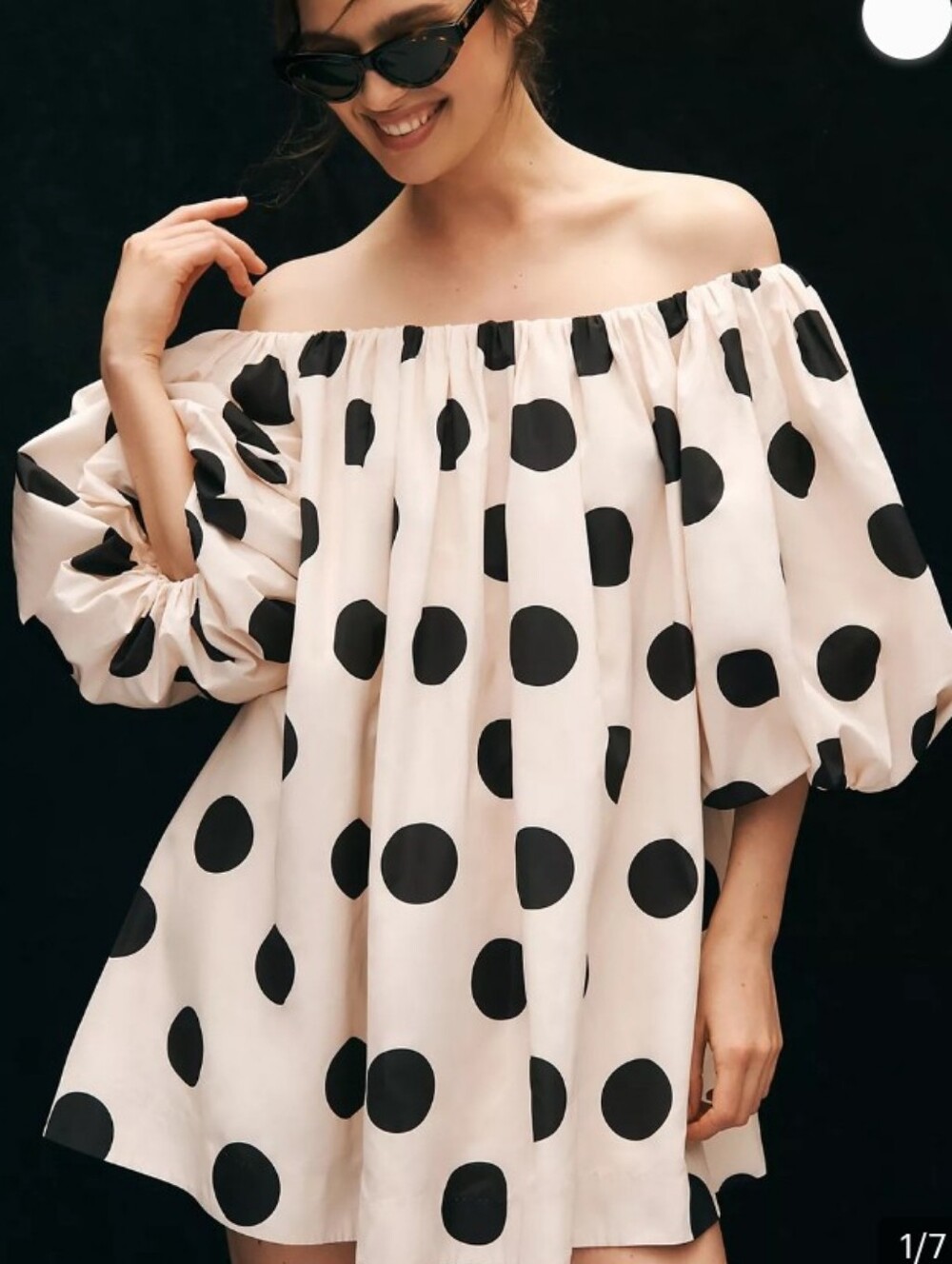 Anthropology Mare Mare Off-Shoulder Polka Dot Puff Sleeve Dress XL - Picture 2 of 12